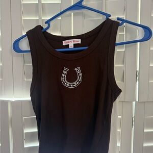 Bailey Rose Chocolate Ribbed Tank with Horseshoe Graphic